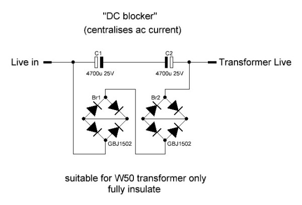 Compact "DC blocker" circuit diagram